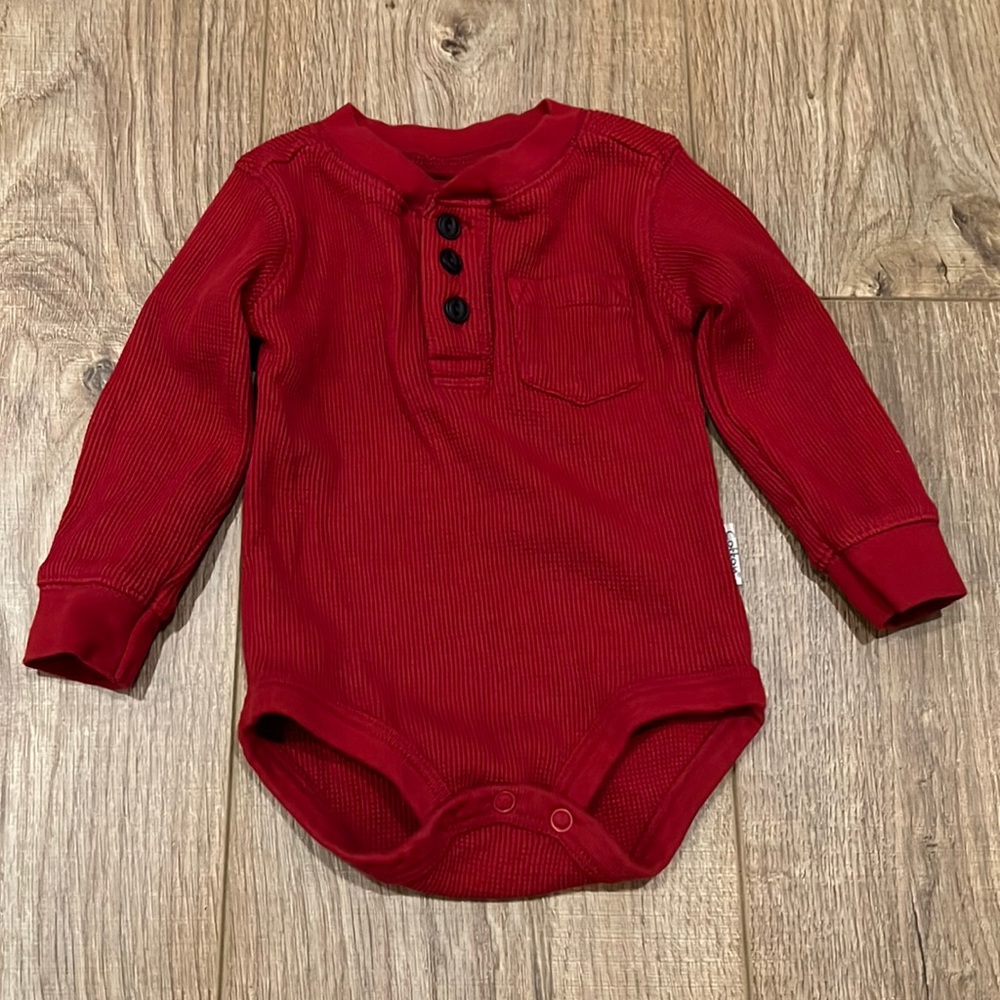 Red Henley style bodysuit 0-3